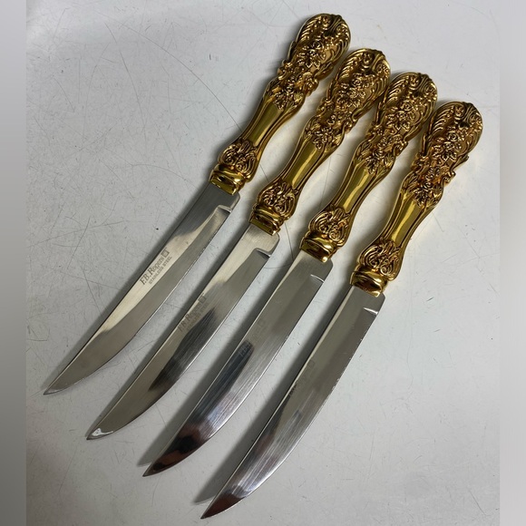 F. B. Rogers Steak Knife Set Goldplated French Rose - Picture 6 of 14
